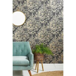 Anthropologie York Wallcovering Chinoiserie Wallpaper Black Gold